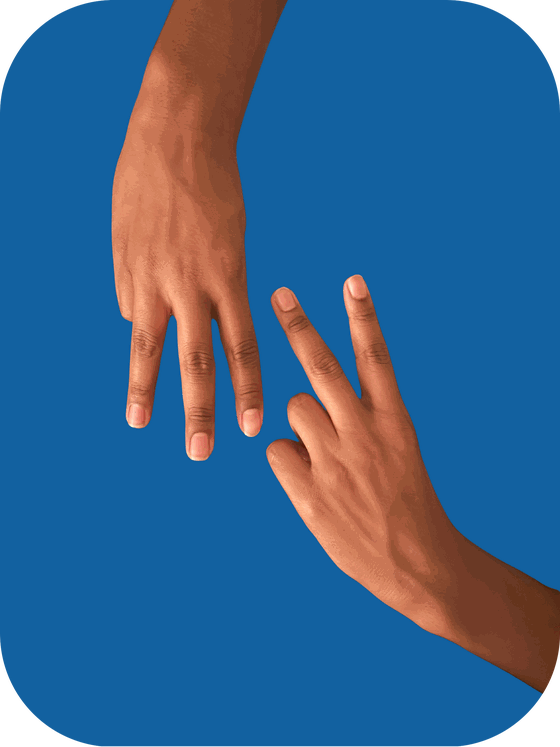 The MiVolunteer hand sign - two hands making an M and a V